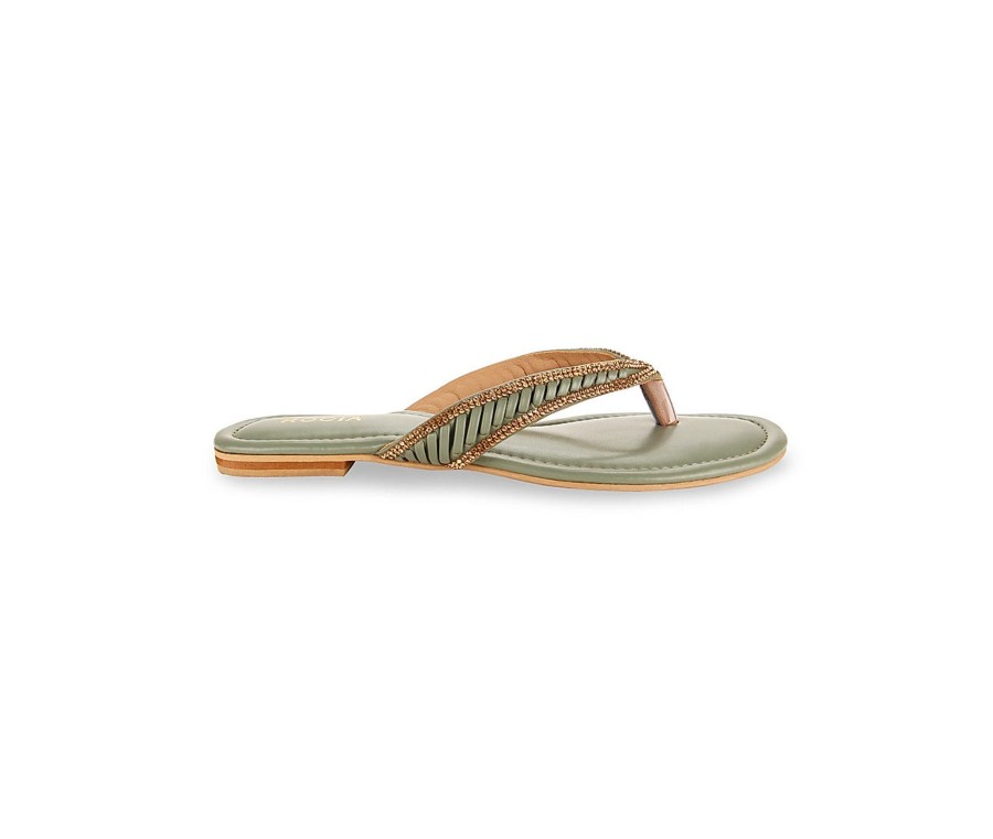 Women Regal Shoes Flat Sandals | Rocia Green Women Embellished Flats